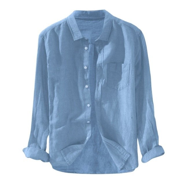 Men's Baggy Solid Cotton Linen Long Sleeve Shirt