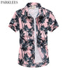 Pink Hawaiian Beach Shirt Men Summer Short Sleeve Palm Tree Print Button Down Aloha Shirts Holiday Party Fit Camisa Hawaiana 5X