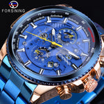 Forsining Rose Golden Case BlueSteel Multifunction  Wrist Watch