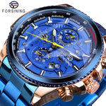 Forsining Rose Golden Case BlueSteel Multifunction  Wrist Watch