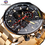 Forsining Rose Golden Case BlueSteel Multifunction  Wrist Watch