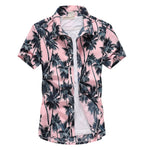 Pink Hawaiian Beach Shirt Men Summer Short Sleeve Palm Tree Print Button Down Aloha Shirts Holiday Party Fit Camisa Hawaiana 5X