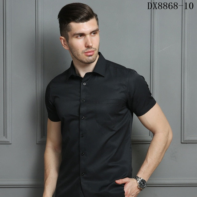 Men's Casual Dress Short Sleeved Shirt Twill White Blue Pink Black Male Slim Fit Shirt For Men Social Shirts 4XL 5XL 6XL 7XL 8XL