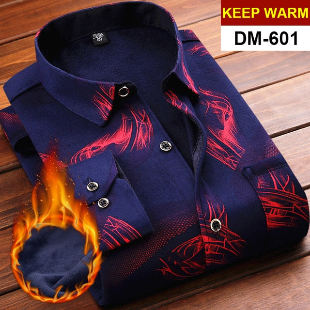 Mens Long Sleeve Plaid Warm Thick Fleece Lined Shirt