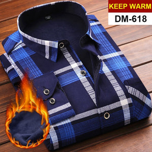 Mens Long Sleeve Plaid Warm Thick Fleece Lined Shirt