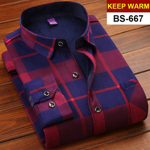 Mens Long Sleeve Plaid Warm Thick Fleece Lined Shirt