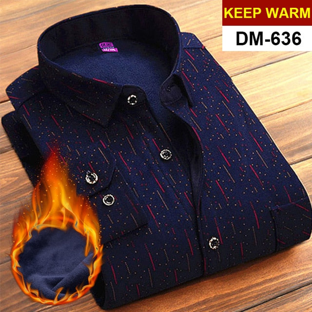 Mens Long Sleeve Plaid Warm Thick Fleece Lined Shirt