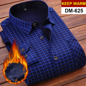 Mens Long Sleeve Plaid Warm Thick Fleece Lined Shirt