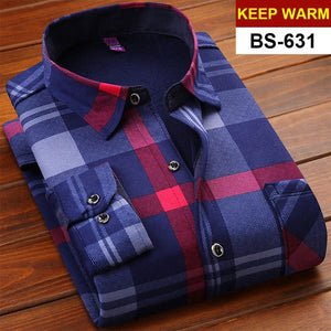 Mens Long Sleeve Plaid Warm Thick Fleece Lined Shirt