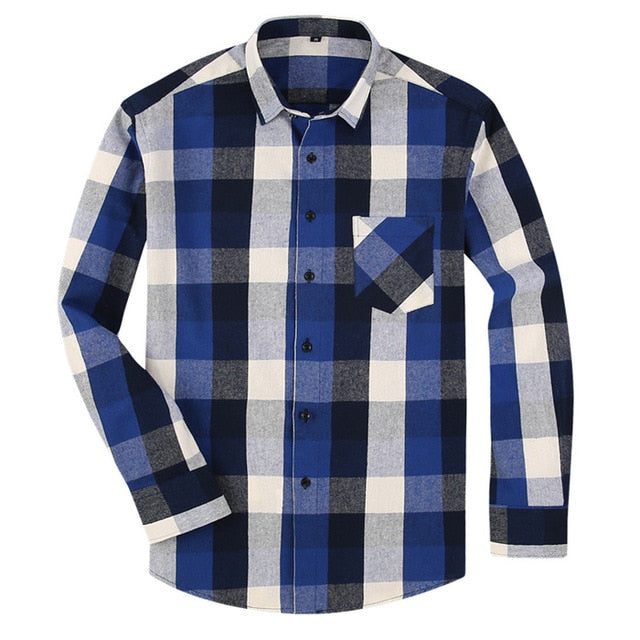 100% Cotton Flannel Men's Plaid Shirt Slim Fit Spring Autumn Male Brand Casual Long Sleeved Shirts Soft Comfortable 4XL