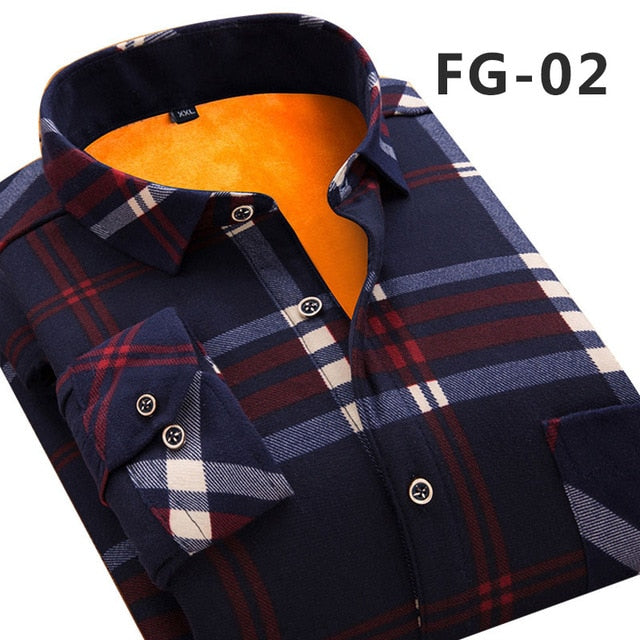 Aoliwen 2019 moda masculina magro camisas outono e inverno espessamento quente xadrez 24 cores masculino camisa social roupas tamanho M-5Xl