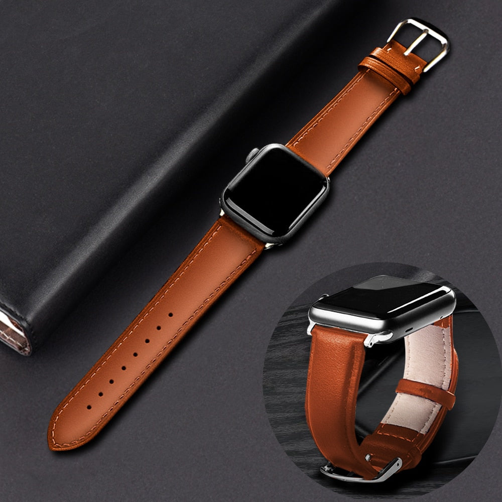 Brown Leather Band Loop Strap For Apple Watch