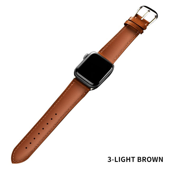 Brown Leather Band Loop Strap For Apple Watch